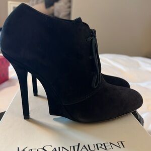 NEW SAINT LAURENT FATALE 105 black Leather Suede Lace Up Ankle Bootie EU 39.5